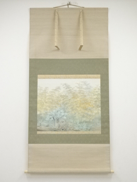 JAPANESE HANGING SCROLL / HAND PAINTED / BAMBOO / BY USHO YASUJIMA